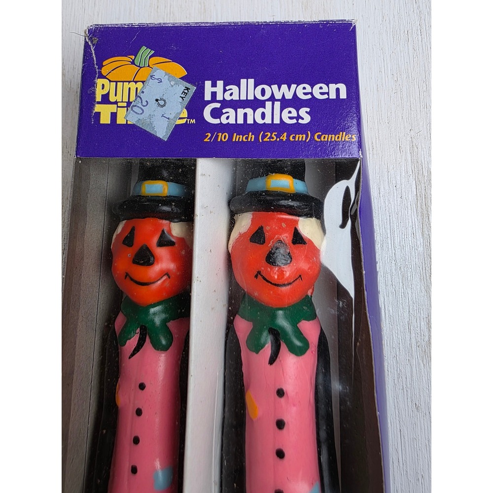 Vintage Pumpkin Time Halloween Candles Kmart Scarecrow Jack O Lantern 10 Inch